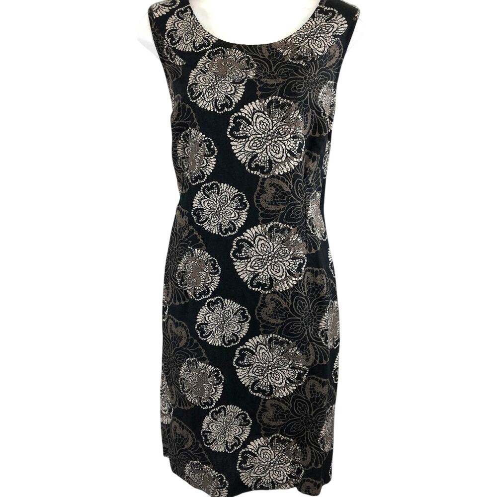 212 Collection Womens Black Brown Print Sleeveless Knee Length Linen Dress sz 6